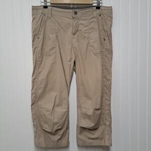 Kuhl Kendra Kapri Capri Pants Womens 12 Beige Embroidered Flowers Hiking Outdoor